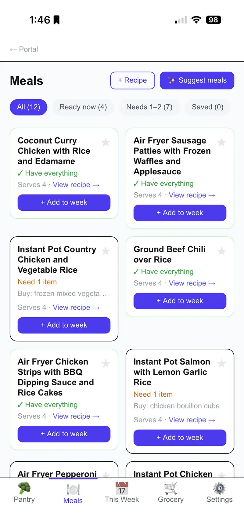 Kitchen Brain meal suggestions
